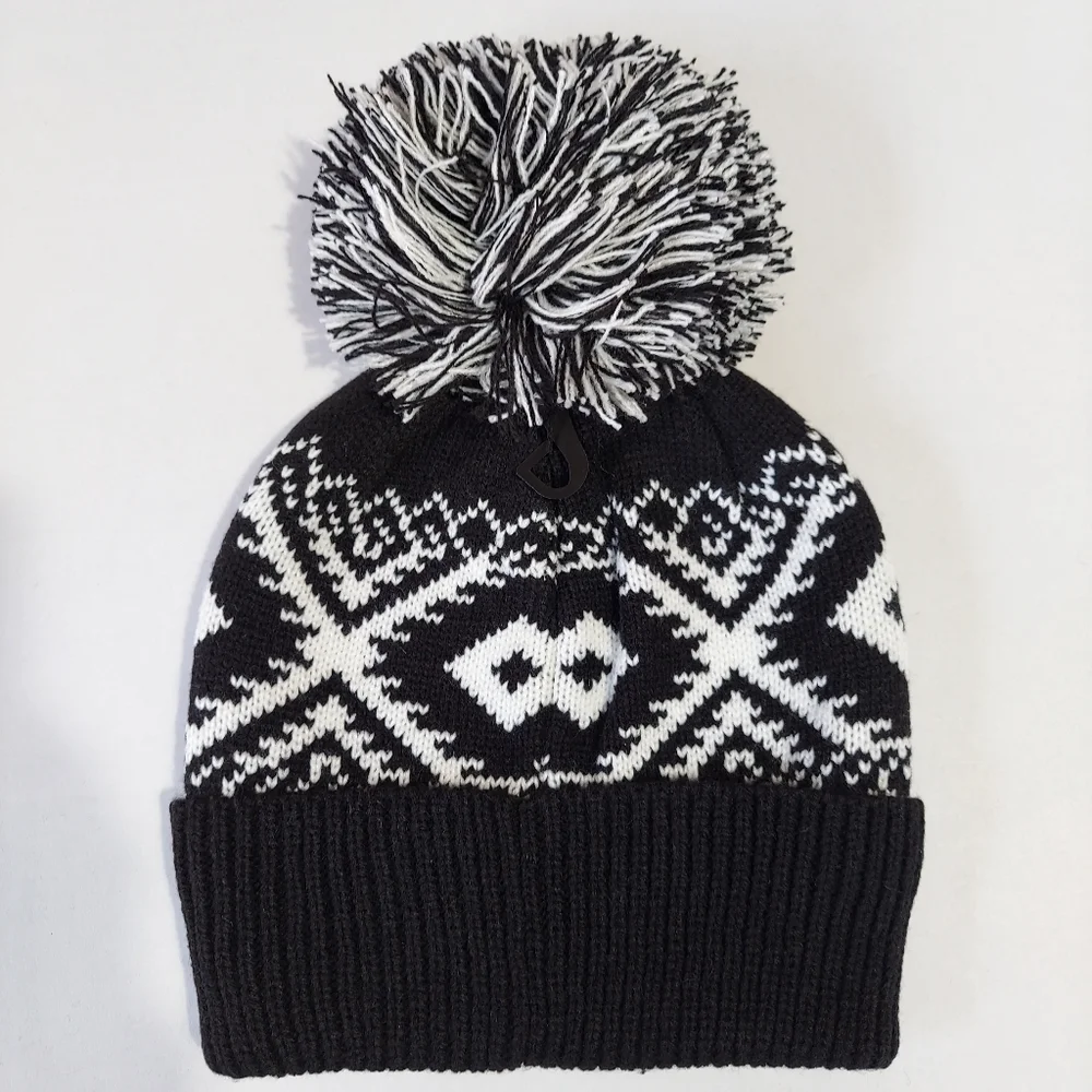 Beanie Women's Black Soft Warm knitted Hat With Pom Pom Acrylic